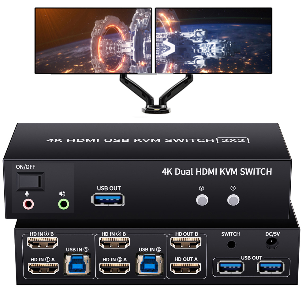 Hdmi Matrix Switch - Dubbele monitor HDMI KVM-schakelaar 2X2 USB