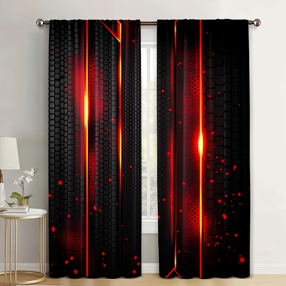 Office Tech For Home - 2 stuks Lava Gordijnen Zwart Rood