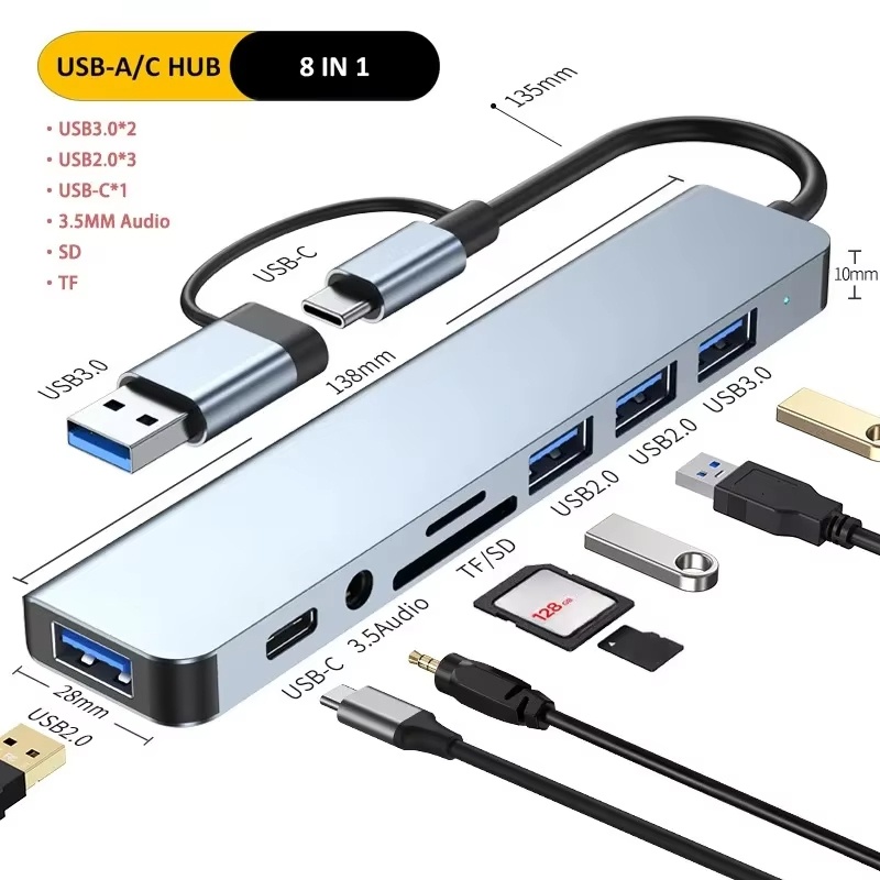 Multi Port Usb Hub - Type-C Hub USB Splitter 8-in-1 USB
