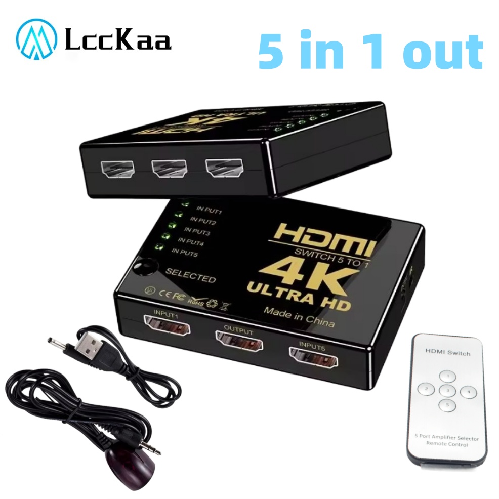 Hdmi Matrix Switch - 5x1 HDMI-schakelaar HD 4K-videoswitcher met IR-afstandsbediening