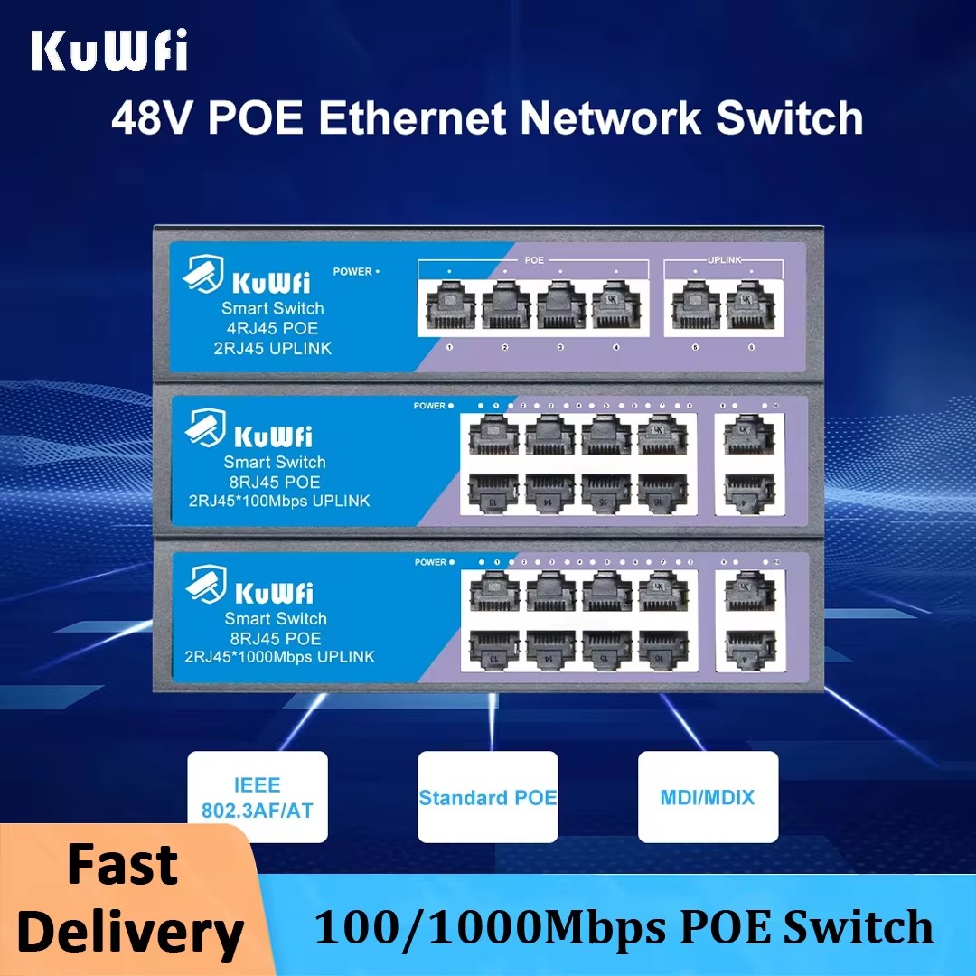 Ethernet Switch 8 Port - KuWFi POE Switch 4/8 Poorten 100Mbps