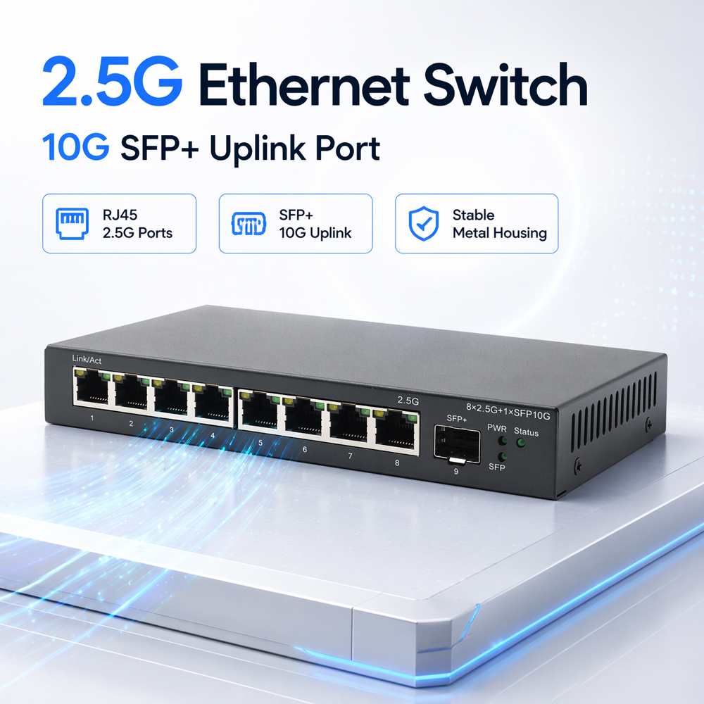 Ethernet Switch 8 Port - 2.5G Optische Poort Netwerk Gigabit Switch,