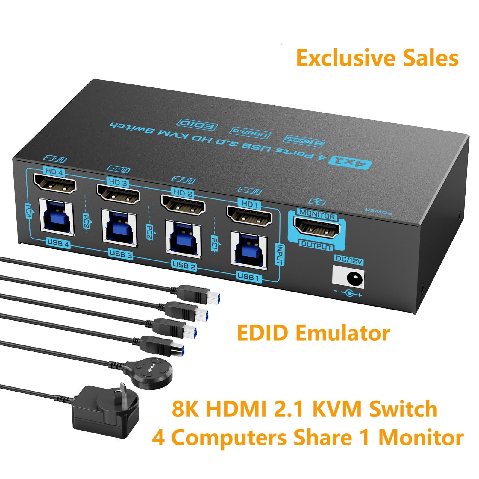 Hdmi Matrix Switch - 8K HDMI 2.1 KVM-switch 4-poorts USB3.0